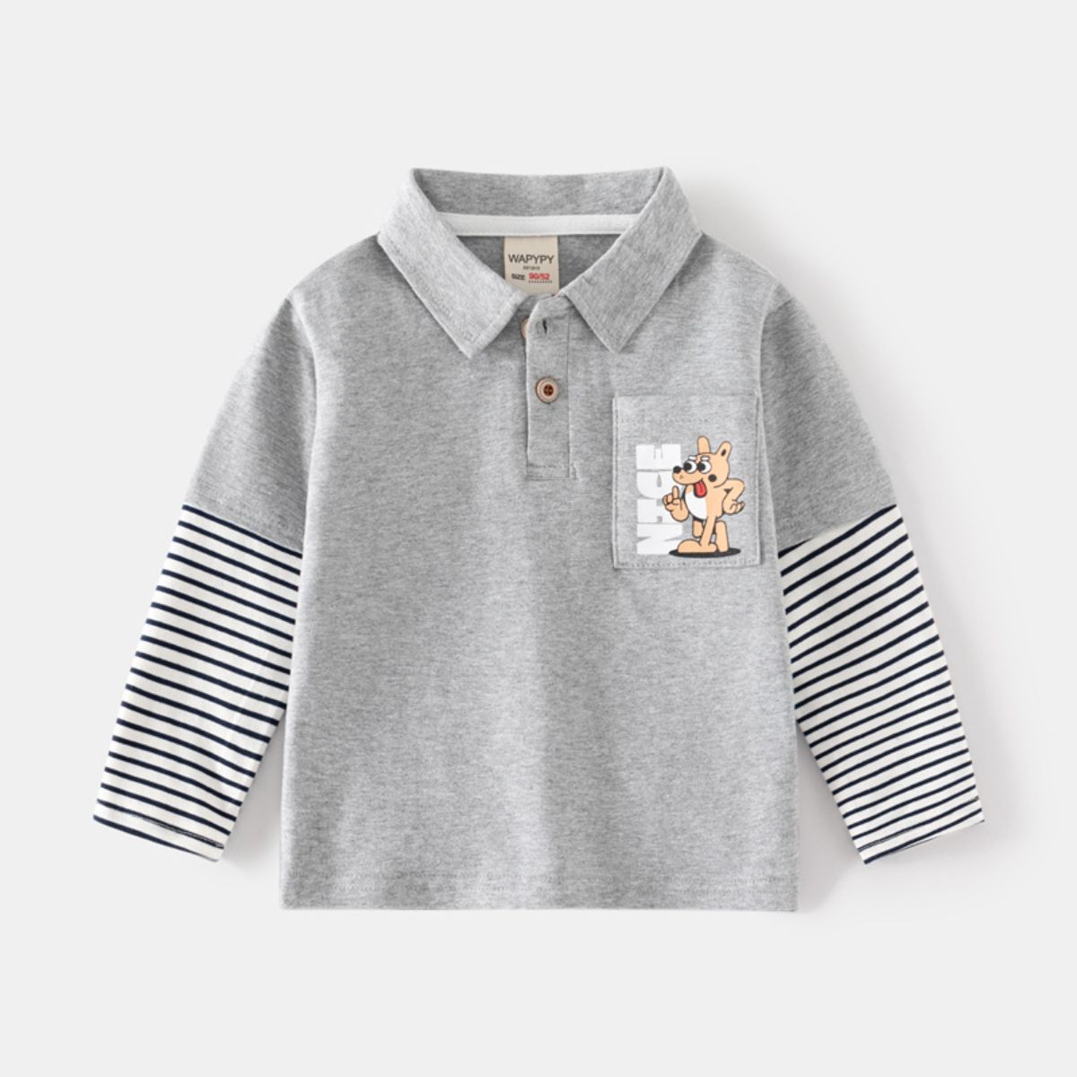 New autumn boys' fake two-piece polo neck T-shirt