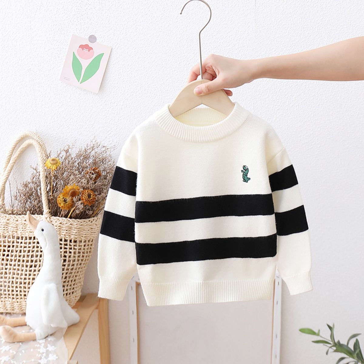 Children's sweater girl new style baby warm autumn and winter wool top boy knitted striped pullover