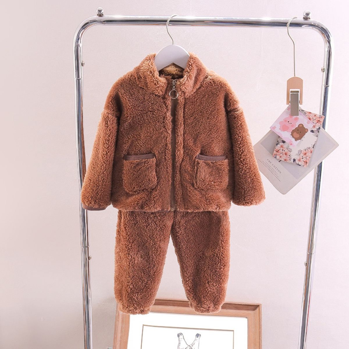 Autumn and winter boys and girls fleece home wear suits