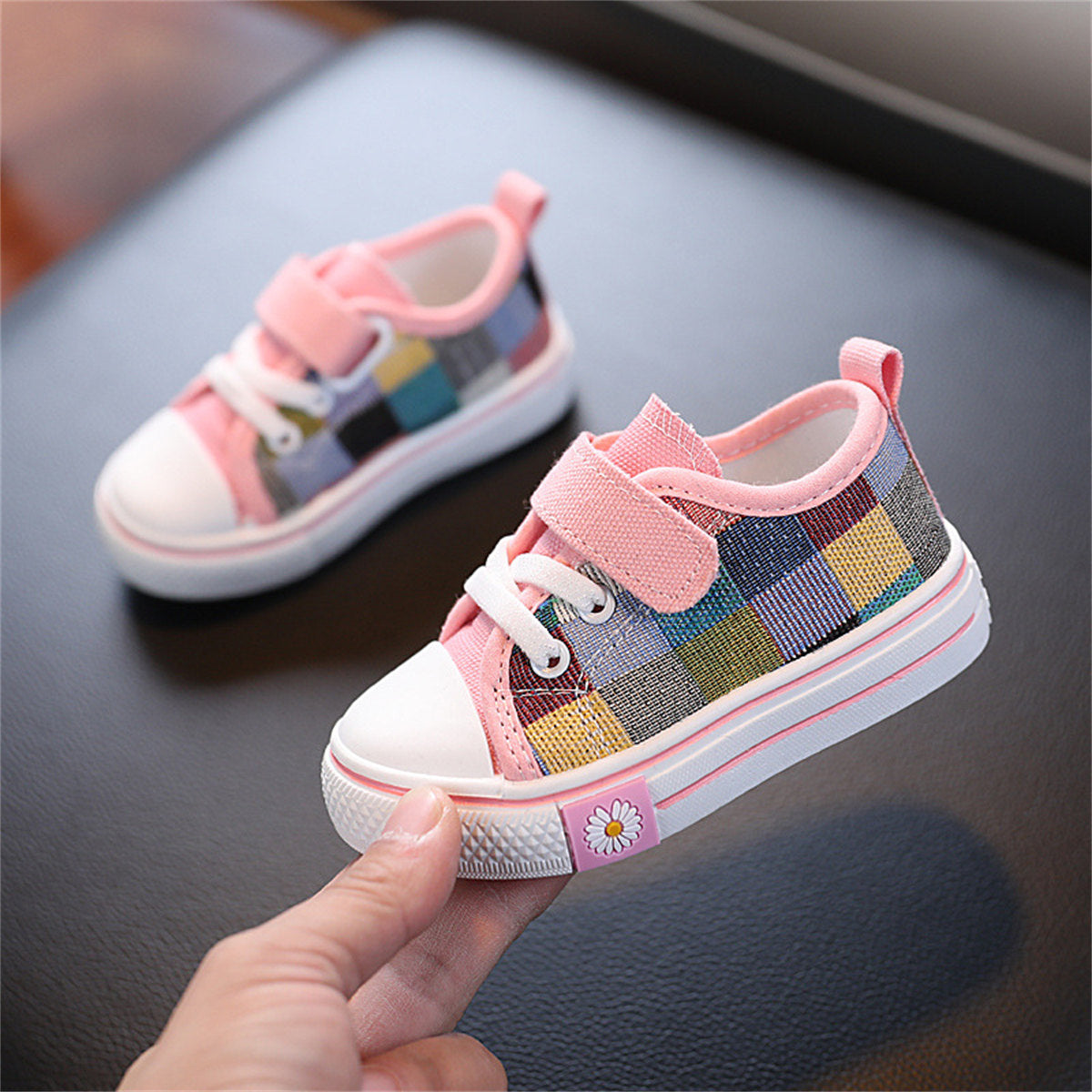 Children's and boys' spring and autumn British style color matching knitted non-slip Velcro low-top canvas shoes