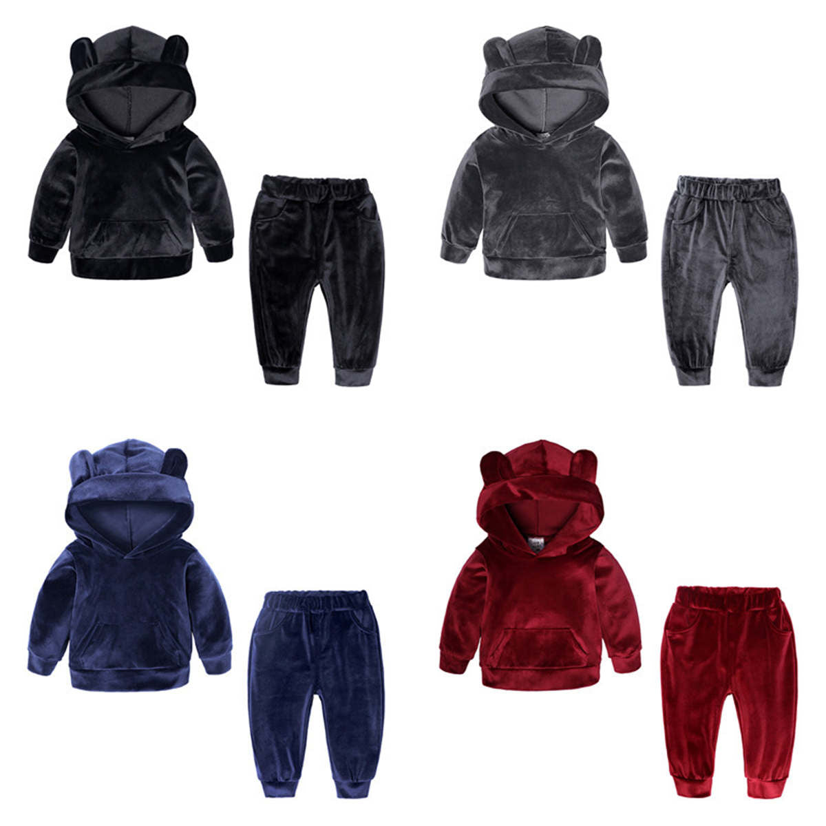 Baby autumn sweatshirt two piece set gold velvet sportswear