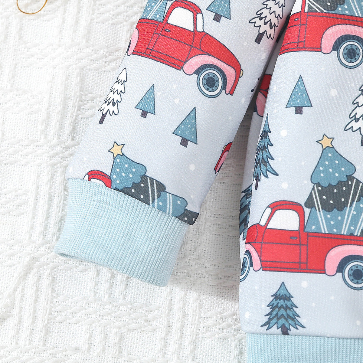 Children's Christmas suit cartoon front pocket loose casual Christmas tree car pattern sweatshirt and trousers fashionable 2-piece set