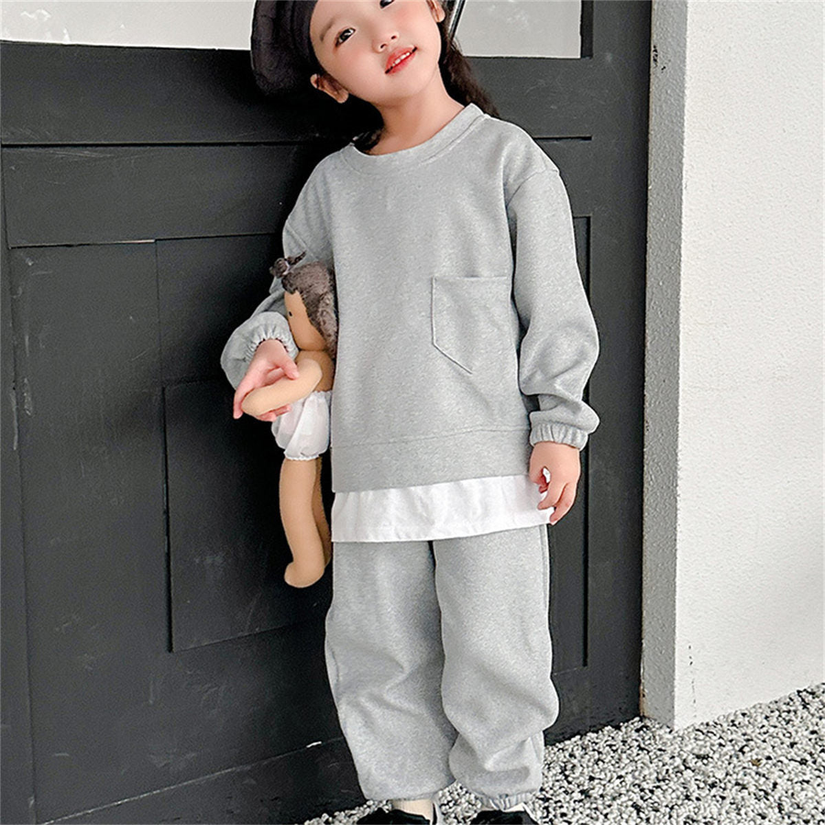 Children's sweater suit autumn style baby boy long sleeve long pants sportswear girl fake two piece sweater suit