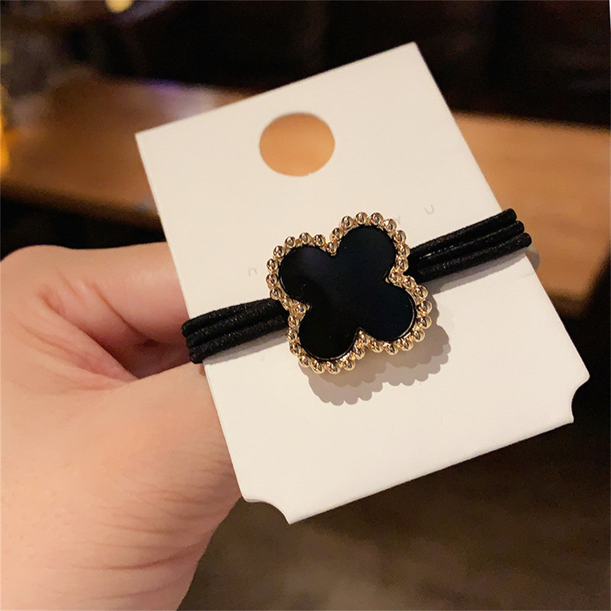 Women's hair tie four-leaf clover bright beads simple design hair tie