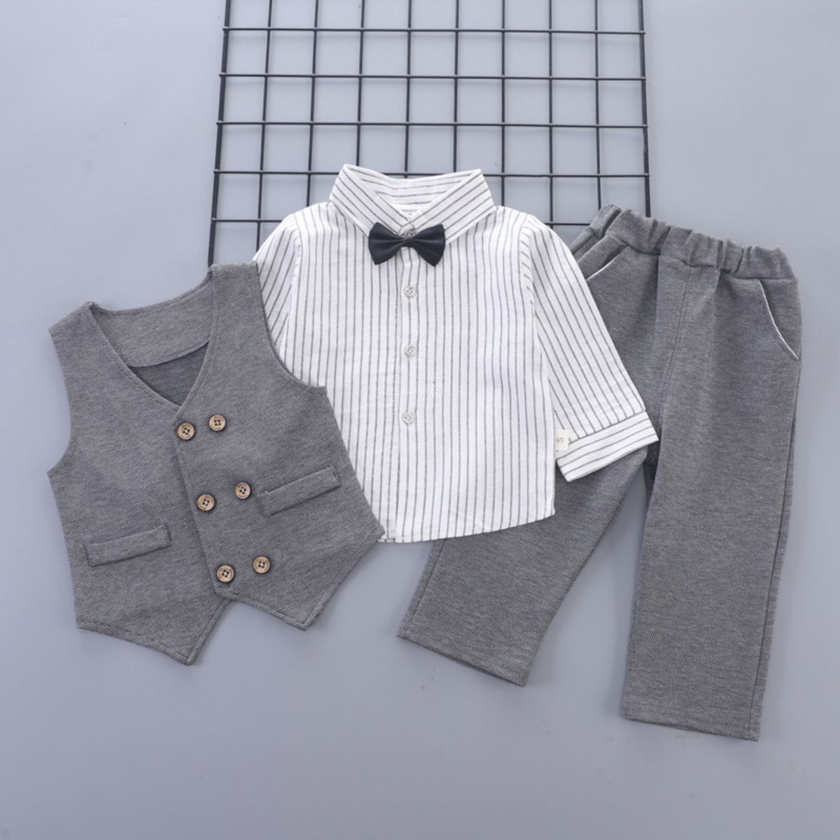 Baby boy spring and autumn clothes baby suit set 3-piece gentleman dress baby clothes striped shirt