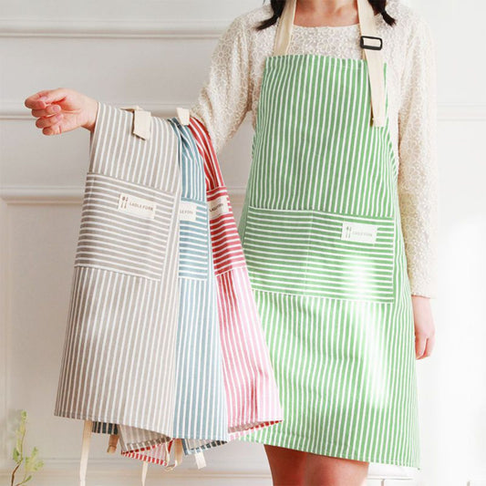 Cotton and Linen Striped Housework Breathable Kitchen Apron