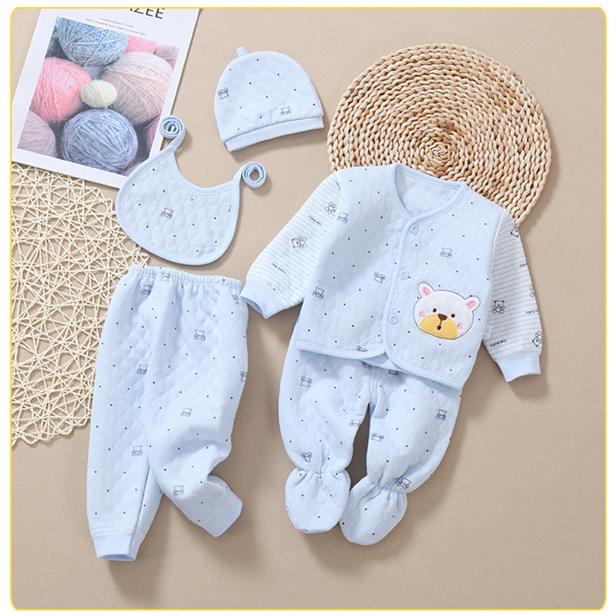 Newborn baby autumn and winter thick cotton clothes five-piece set