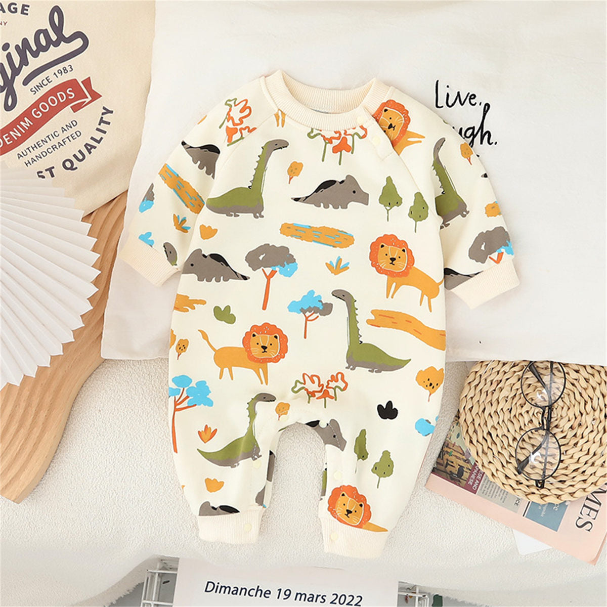 Baby Onesie Cartoon Dinosaur Print Baby Romper