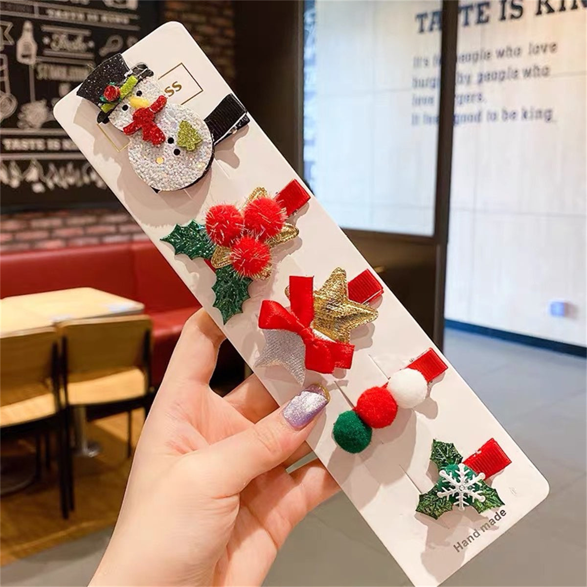 Children's Christmas cute cartoon fabric bell elk snowflake Christmas tree hairpin