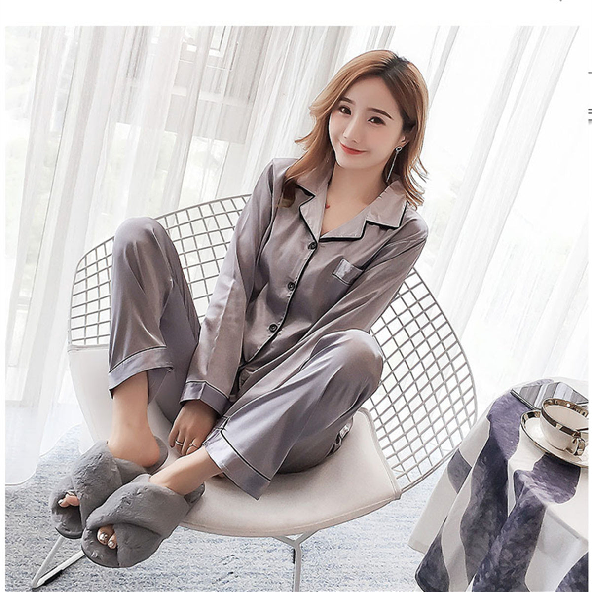 Women's 2-piece ice silk pajamas set