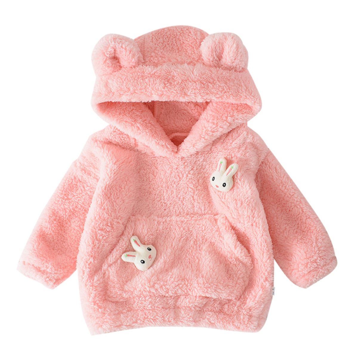 Children's hooded jacket autumn and winter baby plus velvet sweater girl's outdoor top cotton coat fleece sweater new style