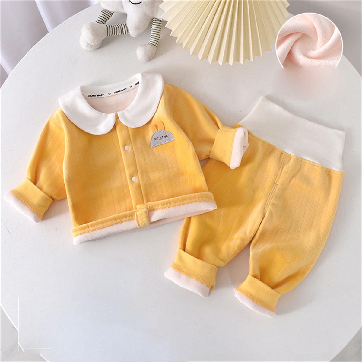 Baby autumn and winter warm clothing plus fleece underwear two piece set