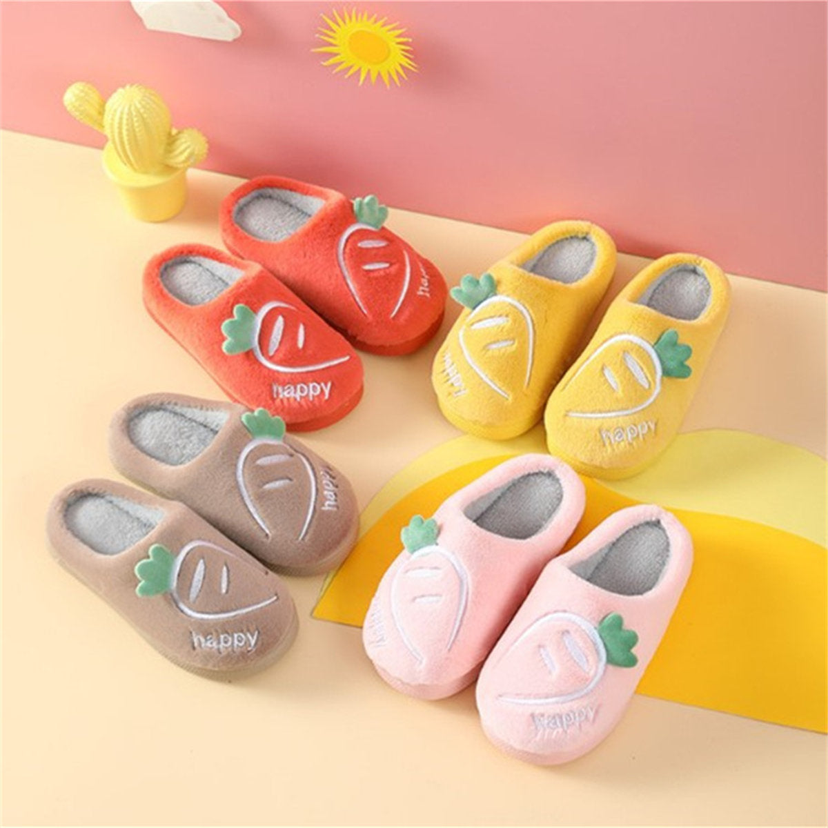 Cute carrot pattern warm cotton slippers for boys and girls in autumn and winter