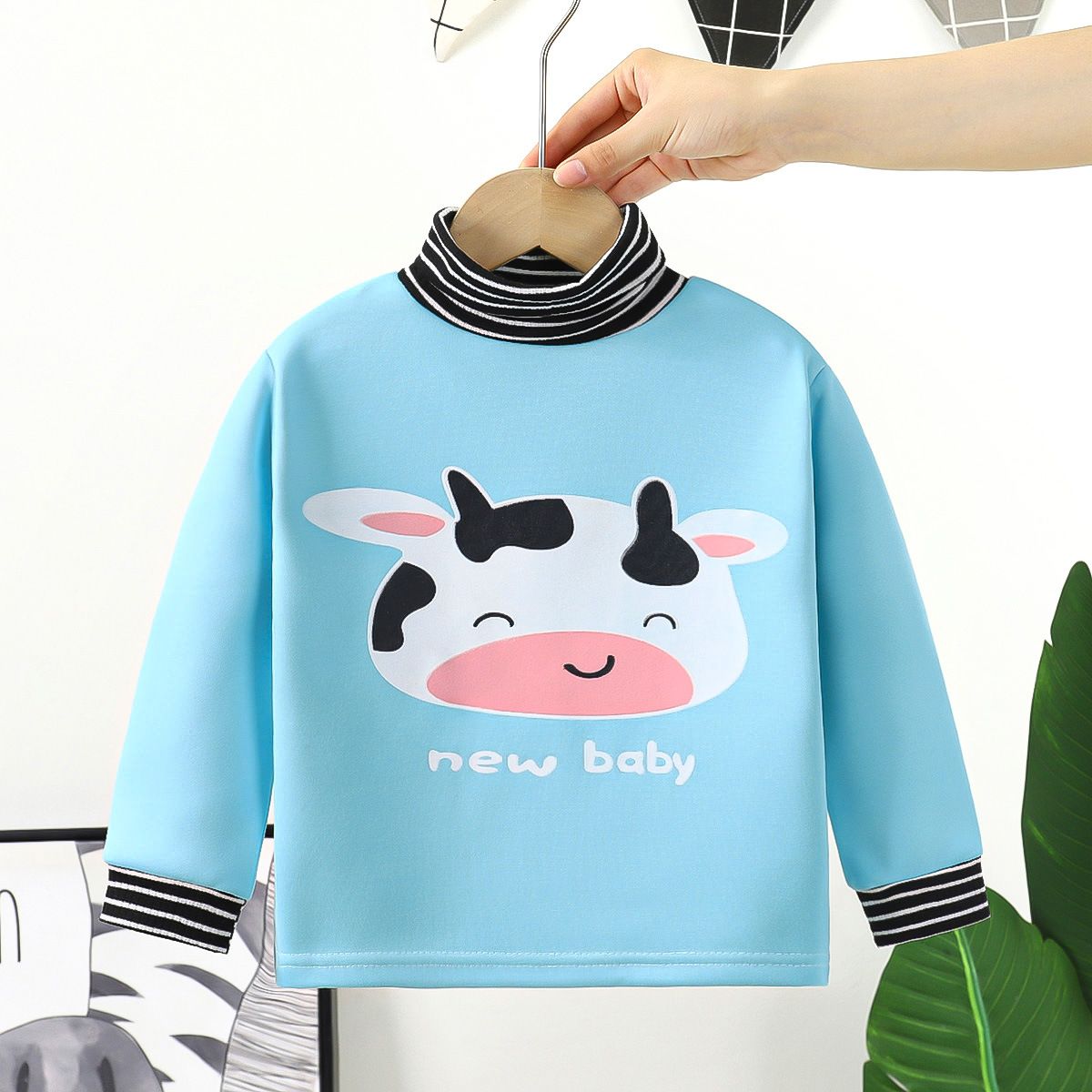 Children's sweatshirt autumn and winter new high collar plus velvet autumn clothes cartoon small and medium boys and girls warm thick single top