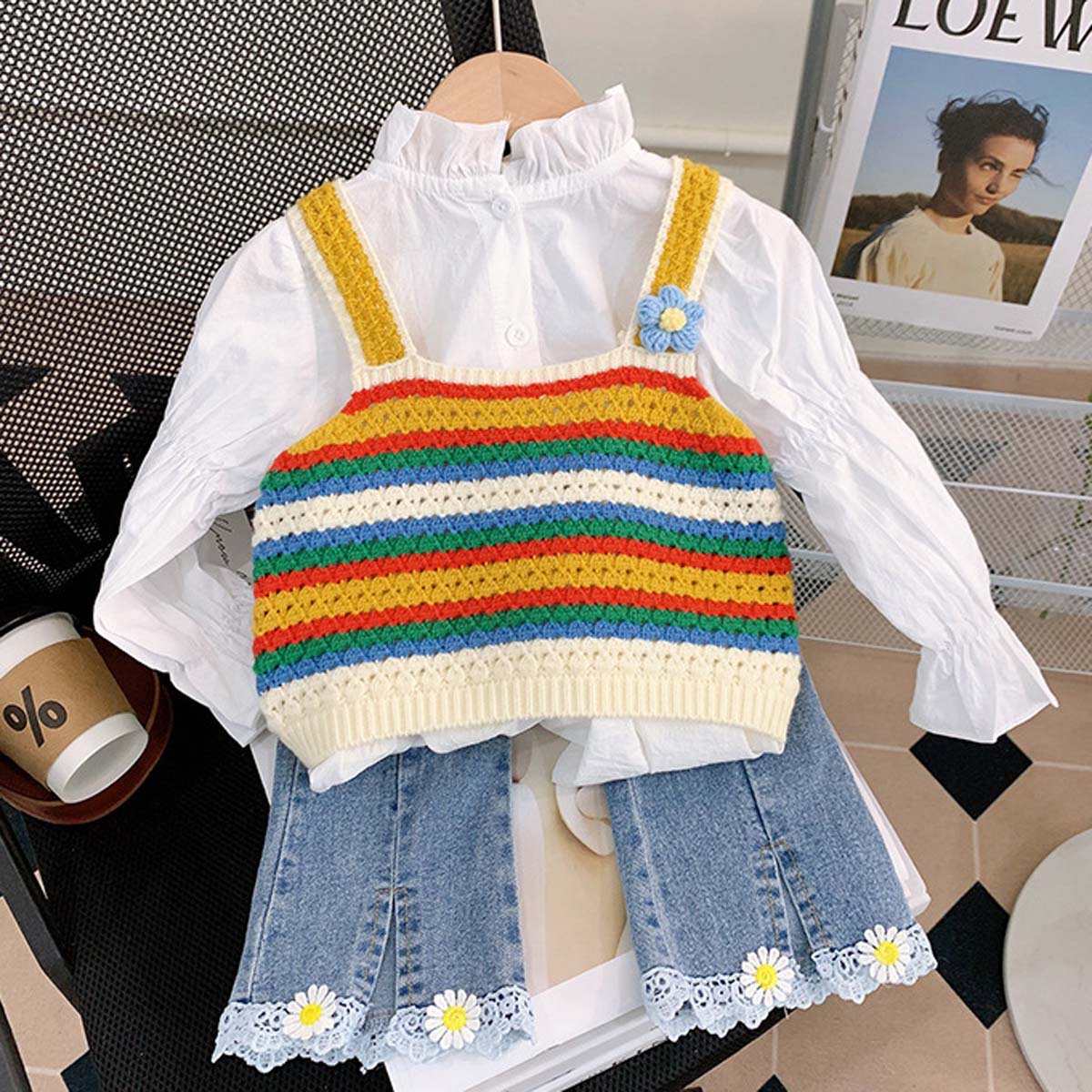 New autumn girls suits for baby girls cute shirt vest jeans three piece suit