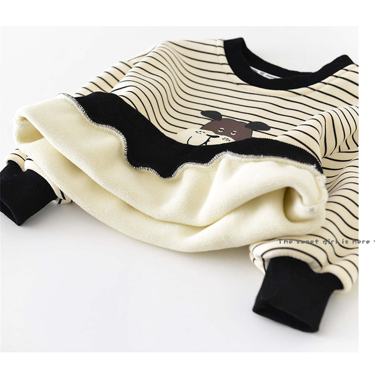 Children&#39;s winter velvet striped sweatshirt one-piece velvet cartoon sweatpants