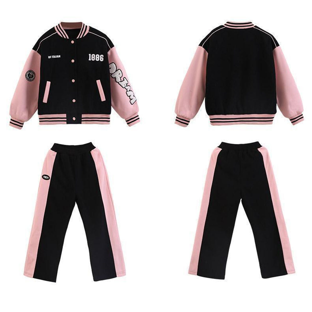 Autumn color matching simple sports style baseball uniform suit for middle and large children and girls