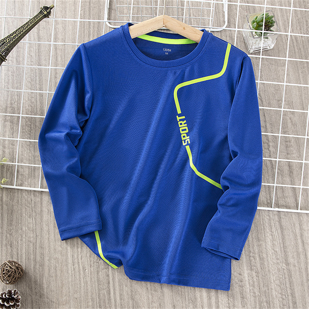 Boys' long-sleeved sports fitness solid color basic bottoming shirt