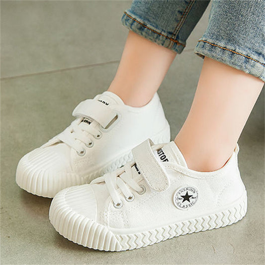 Children's autumn star Velcro white canvas shoes for boys and girls