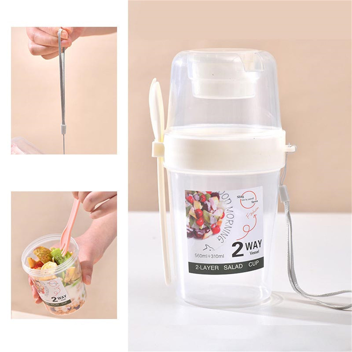 Breakfast salad cup portable fruit and vegetable light meal yogurt cup with fork lid