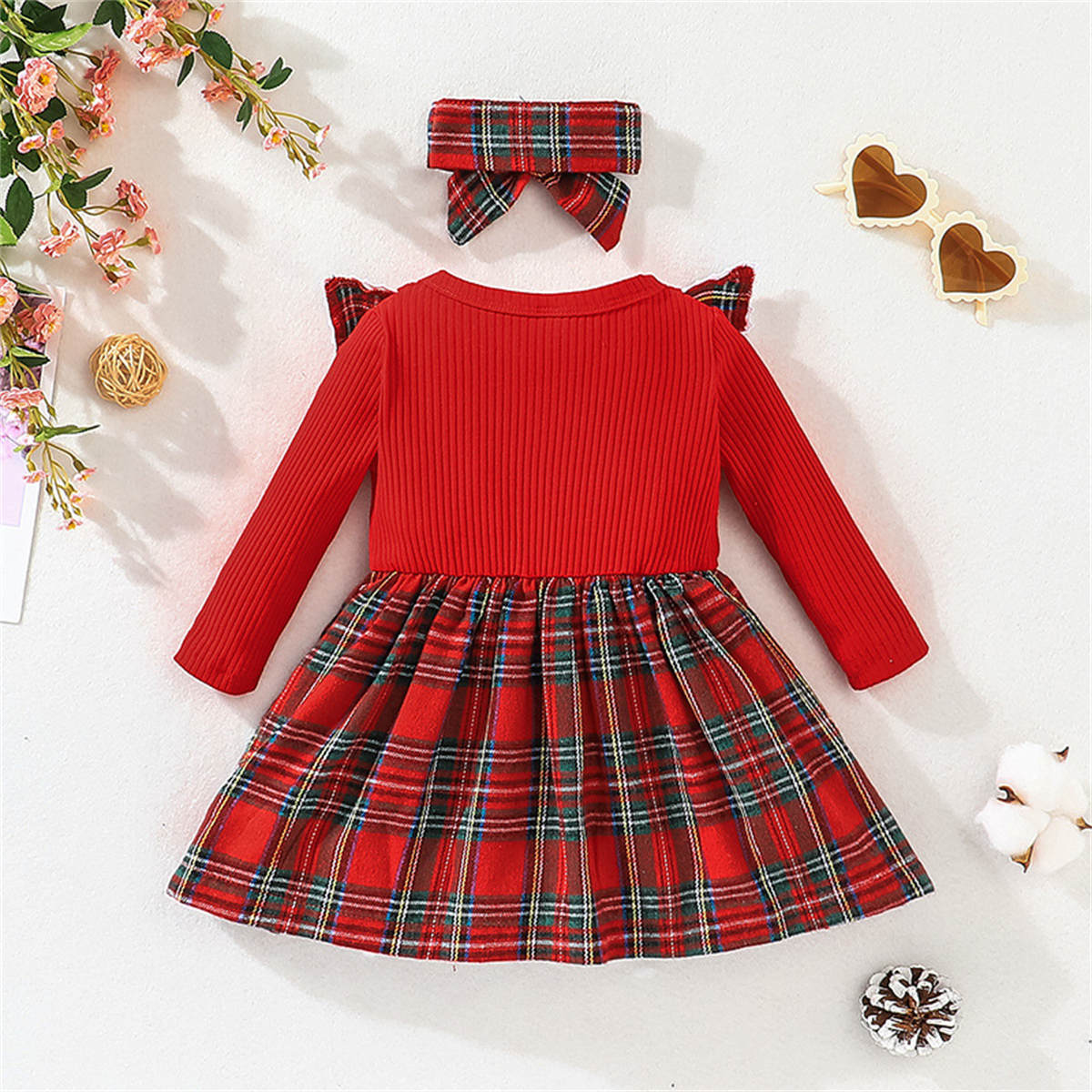 Baby Girl Christmas Long Sleeve Plaid Bowknot Dress