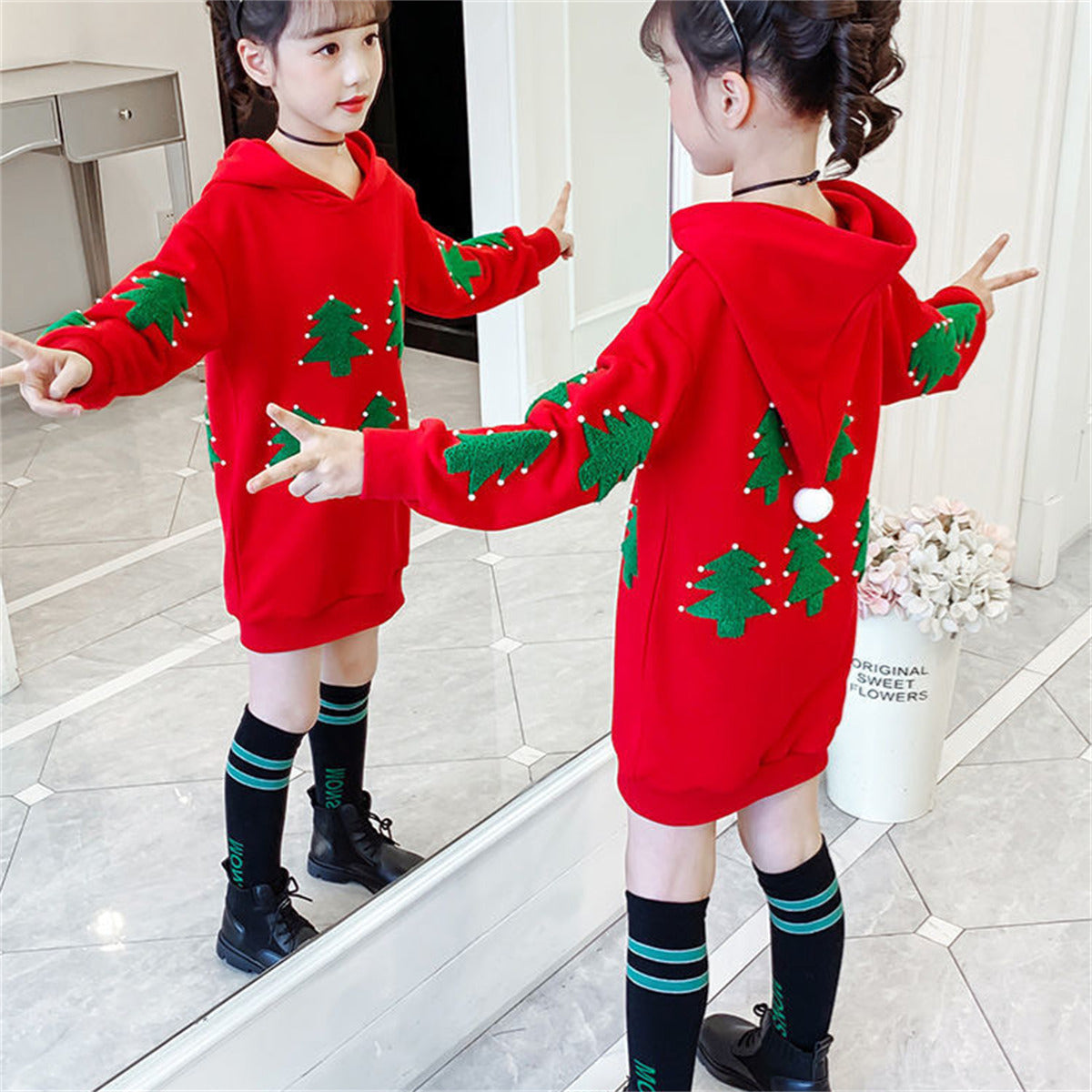 Medium and large children's long sweatshirt versatile long sleeve sweatshirt