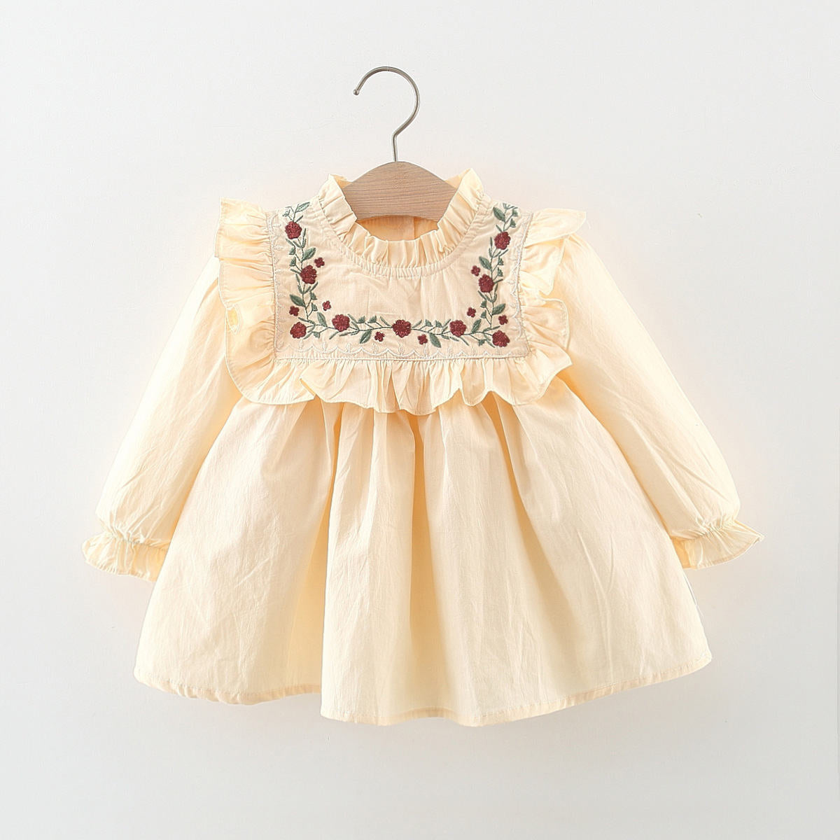 Girls autumn embroidered baby collar dress long sleeve retro dress