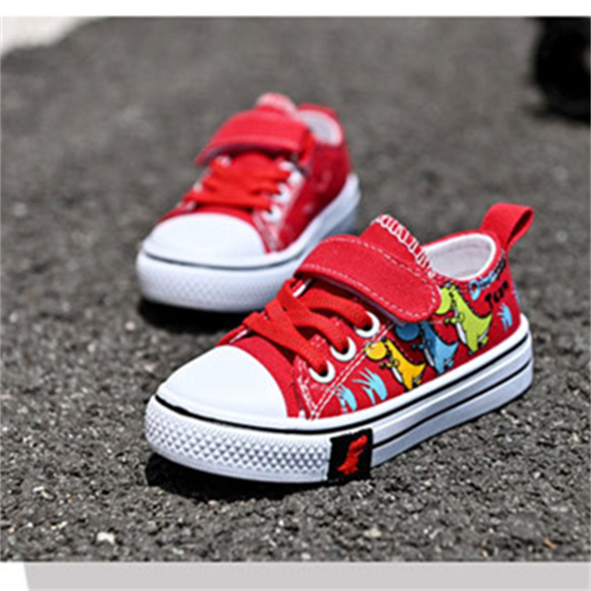 Toddler Boys Cartoon Dinosaur Pattern Velcro Supportive Lightweight Low-top Canvas Shoes