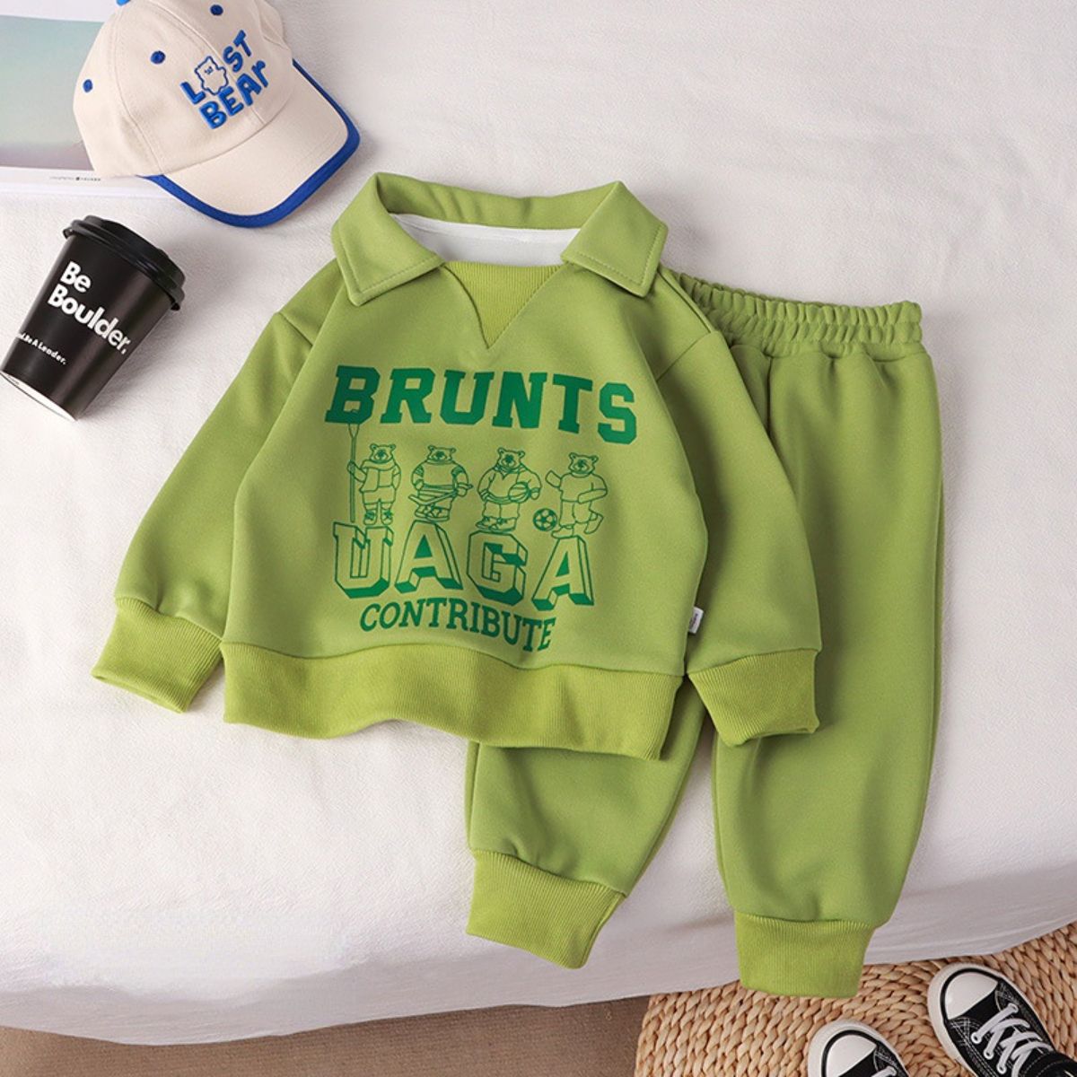 Children's polo shirt sweater suit autumn and winter new boys and girls sports lapel fashion tops children's clothing