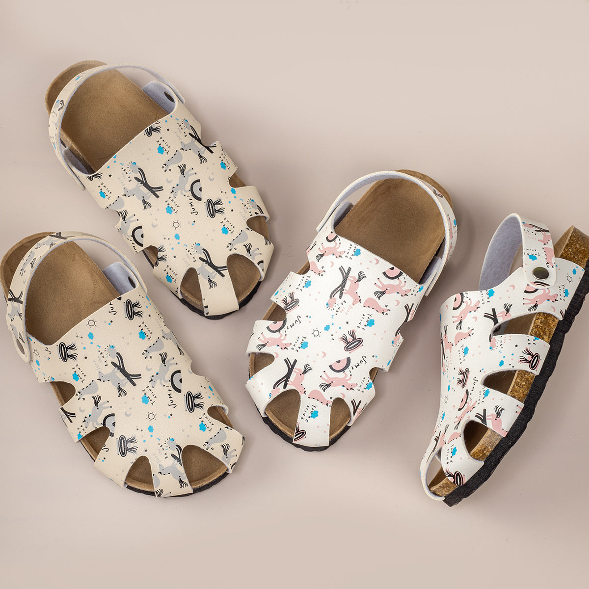 Casual children's closed toe two-way sandals flat-soled printed wear-resistant and lightweight