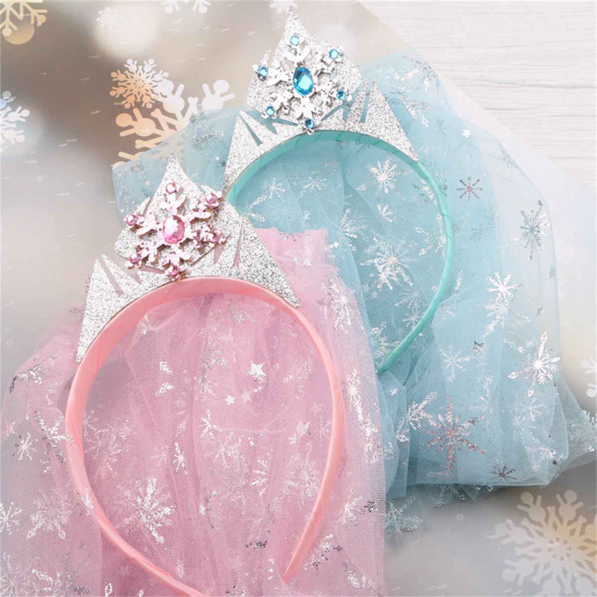 Children's Snow Princess Long Veil Crown Headband