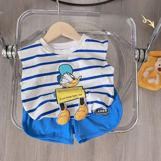 New pure cotton summer boy vest cartoon cute children baby sleeveless T-shirt shorts top T two-piece suit