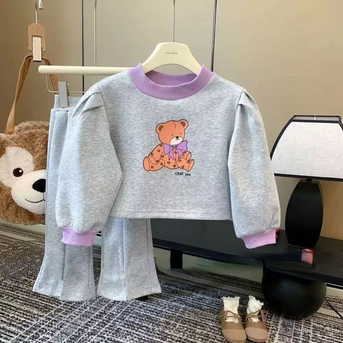 Girls cartoon bear sweatshirt suit