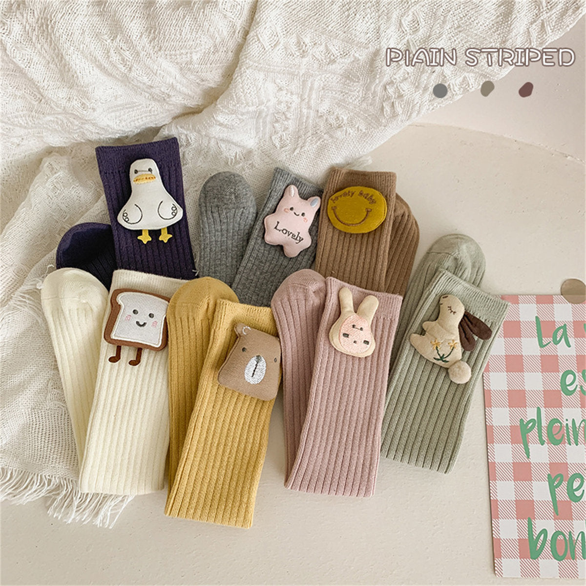 Children's cute doll pattern cute cartoon style calf socks mid-tube socks