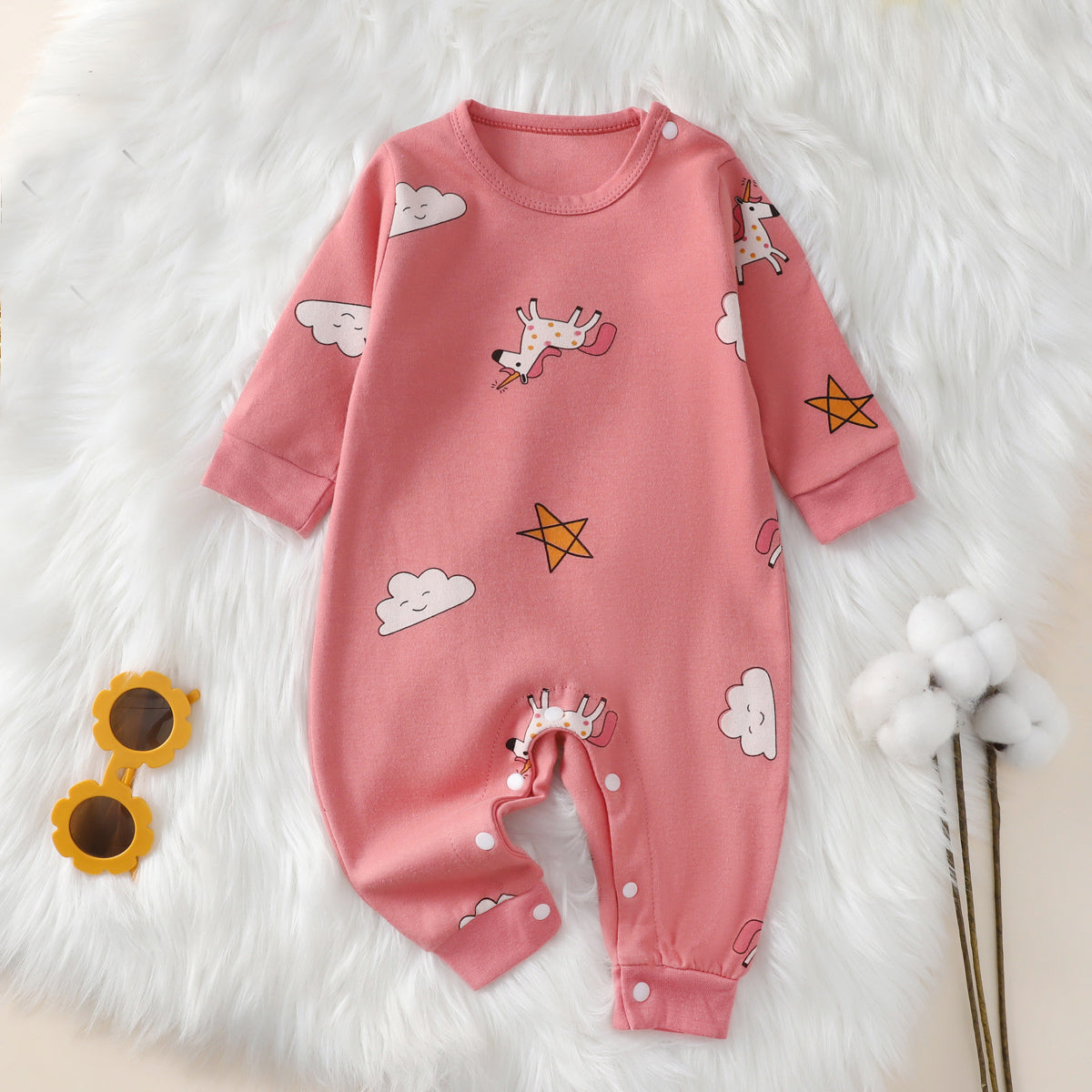 Baby spring and autumn cartoon romper long sleeve long pants newborn baby romper