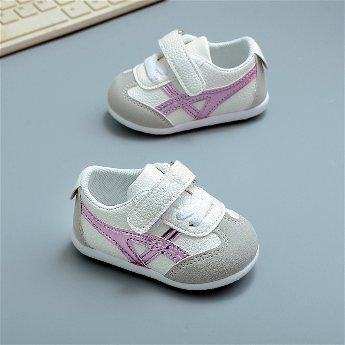 Simple lines style leather waterproof, non-slip and shock-absorbing toddler shoes for boys and girls