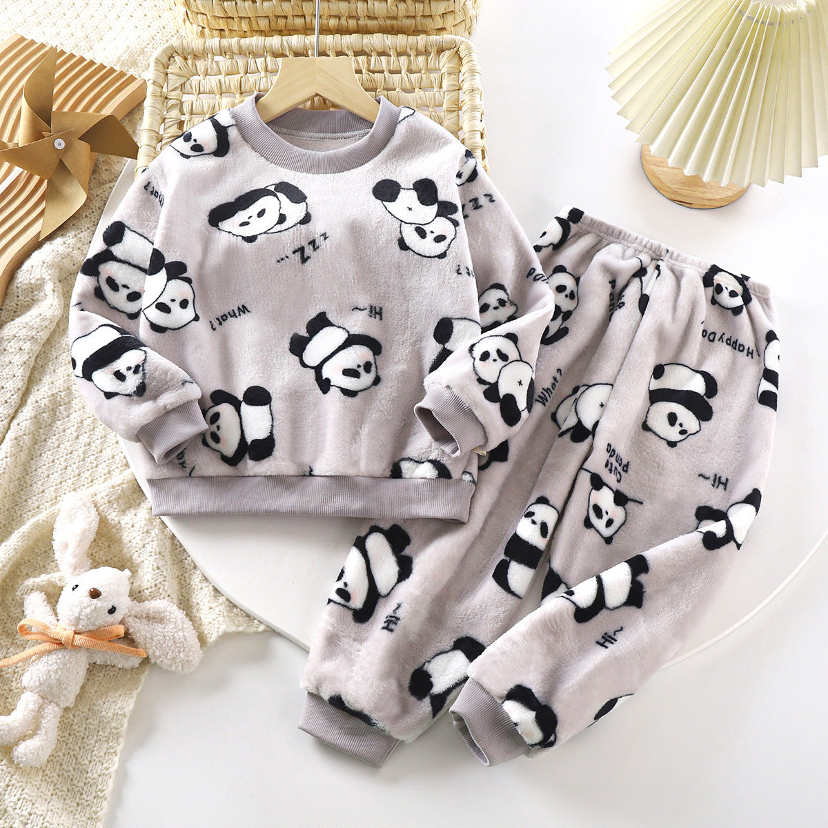 Baby flannel underwear warm cartoon print pajamas 2-piece set