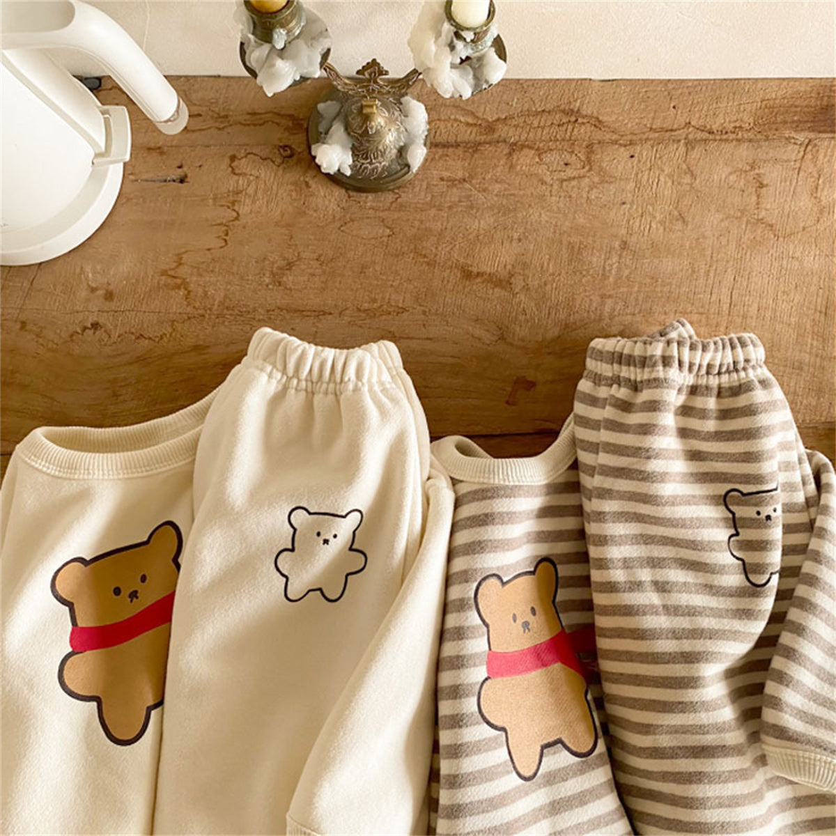 Infant and toddler bear suit cartoon top with cuffs and large PP pants two-piece suit