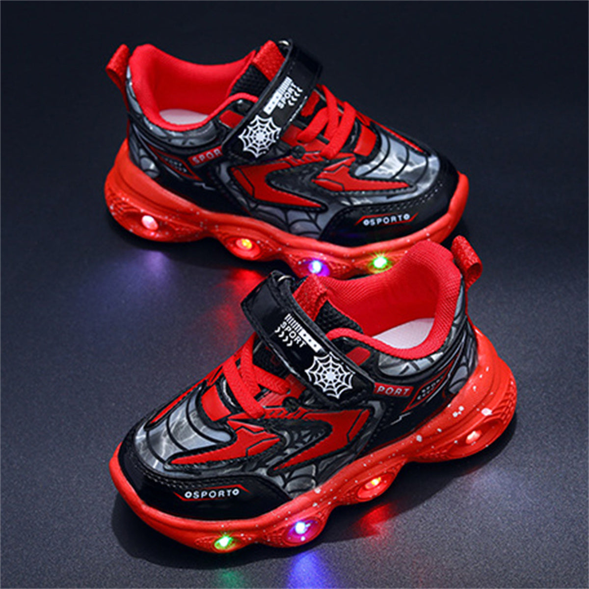 Children's LED spider web luminous sports shoes