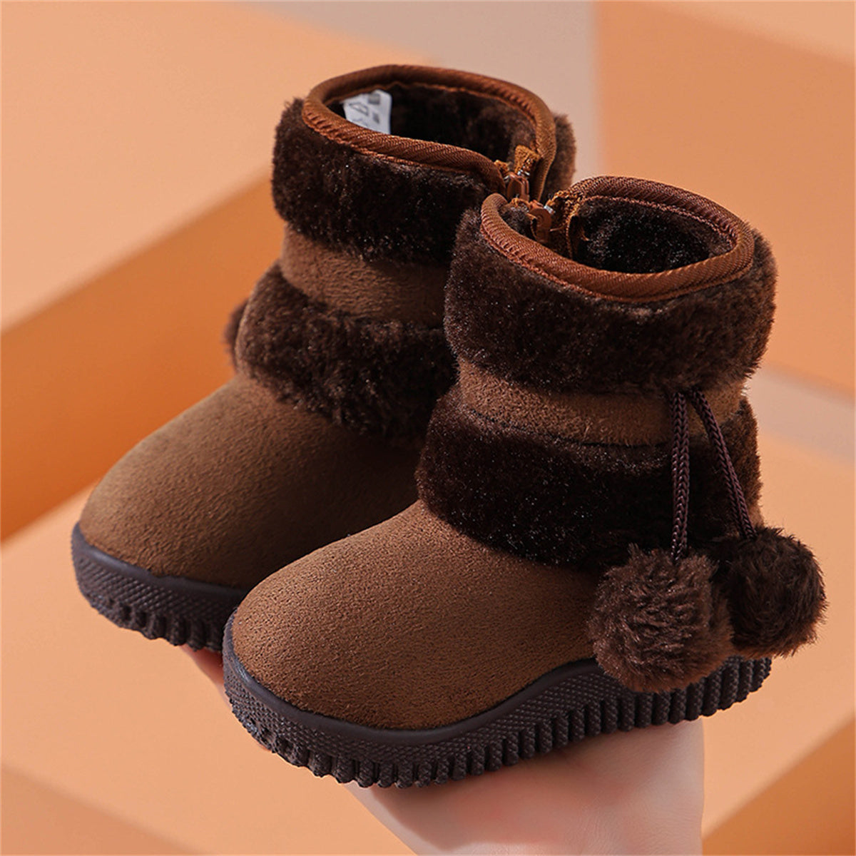 Children's girls cute bright color furry cute snow boots waterproof non-slip high top cotton shoes