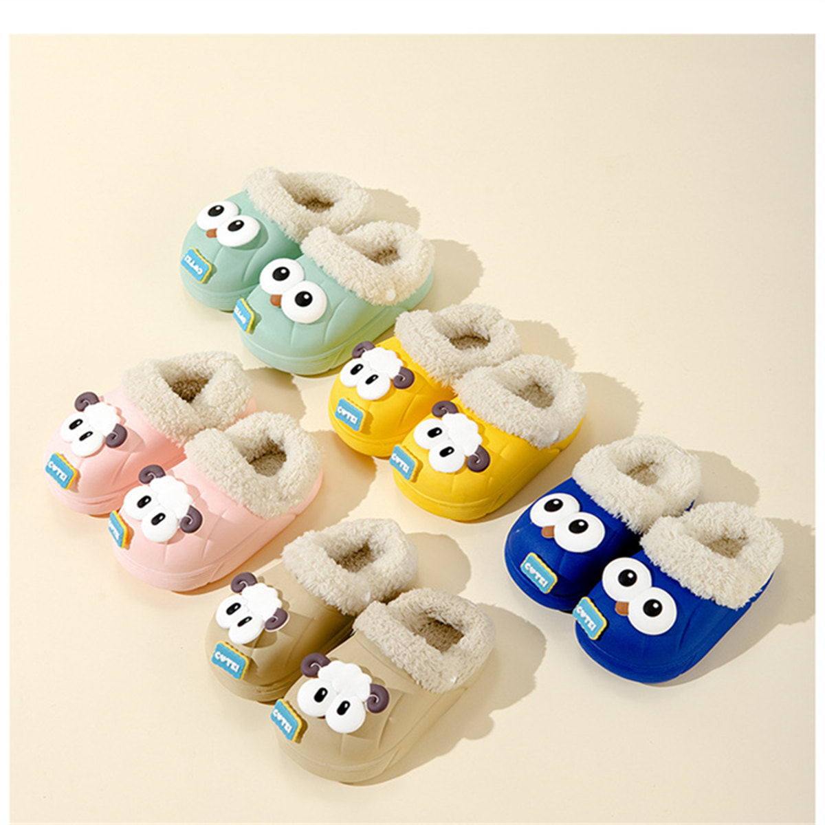 Simple cute pink warm home style for children's boys and girls, waterproof and non-slip cotton slippers