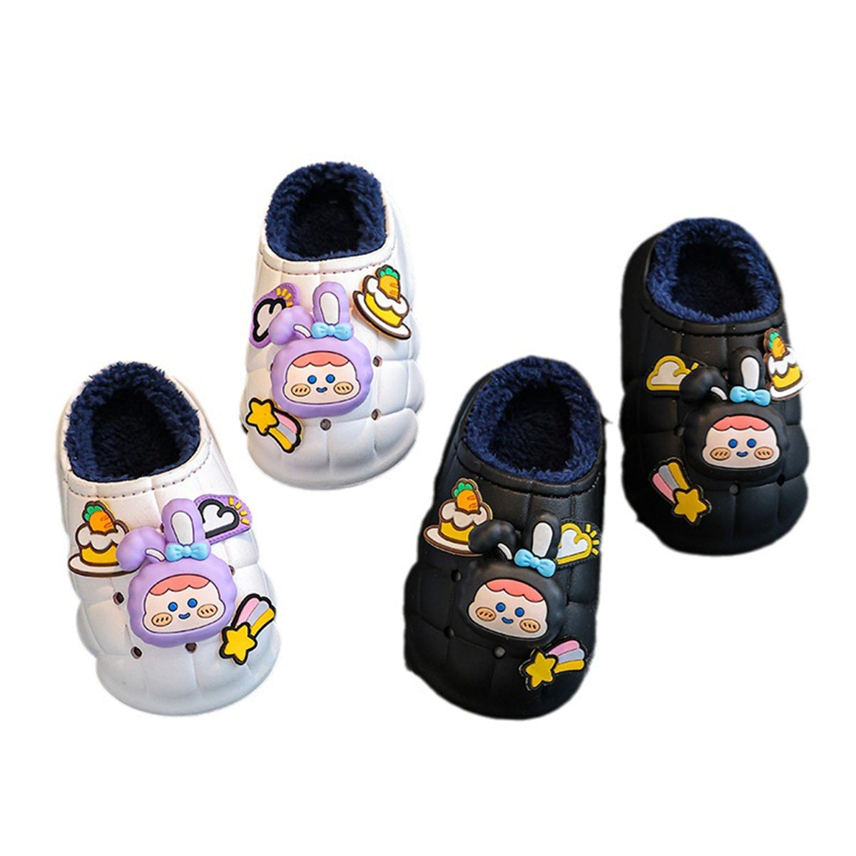 Children's girls' 3D cartoon rabbit waterproof thick bottom non-slip home cotton slippers