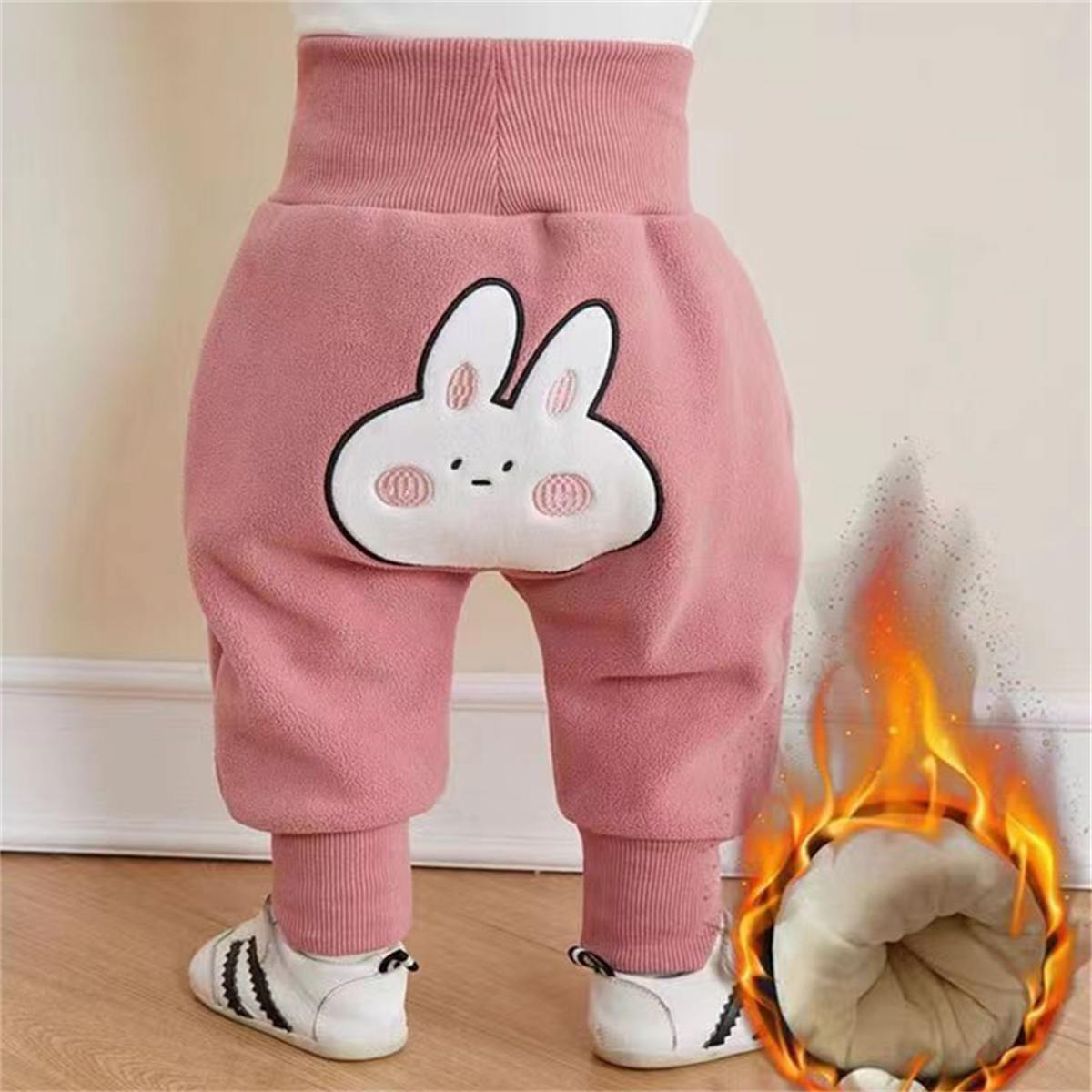 Infant and toddler thickened velvet pants high waist belly protection warm pants