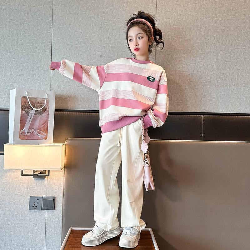 Girls' autumn striped fleece clothing suit