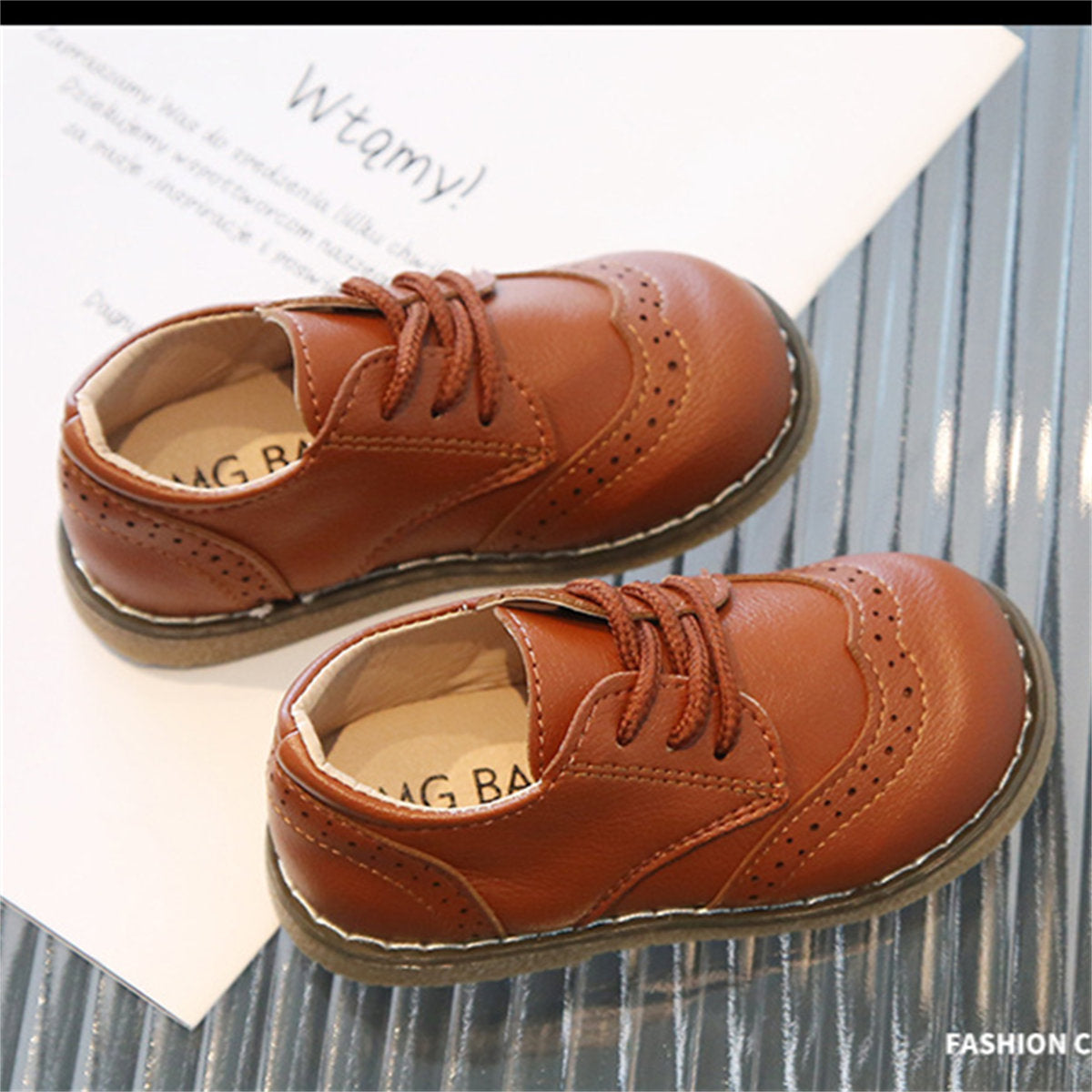 Children's and boys' spring and autumn British retro style soft-soled comfortable flat leather shoes