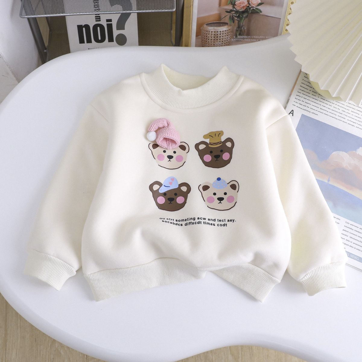 Girls Plush Cartoon Sweater Autumn and Winter Cute Bear Tops Small and Medium Children Thickened Casual All-match Warm Children's Clothing