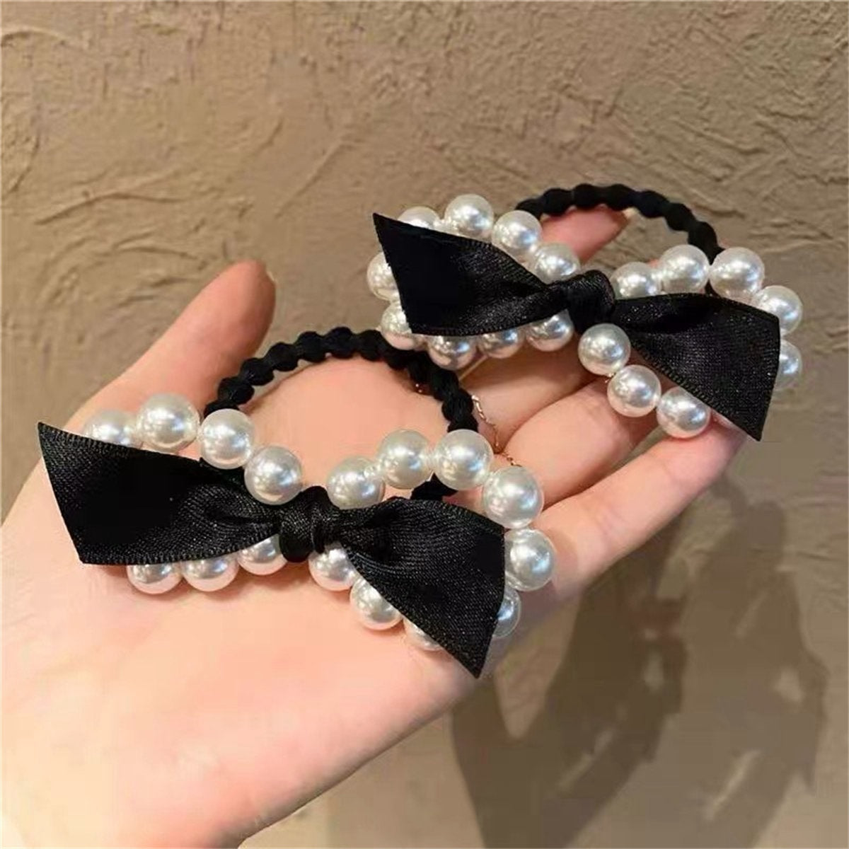 Adult pearl bow ribbon style simple and elegant hair rope