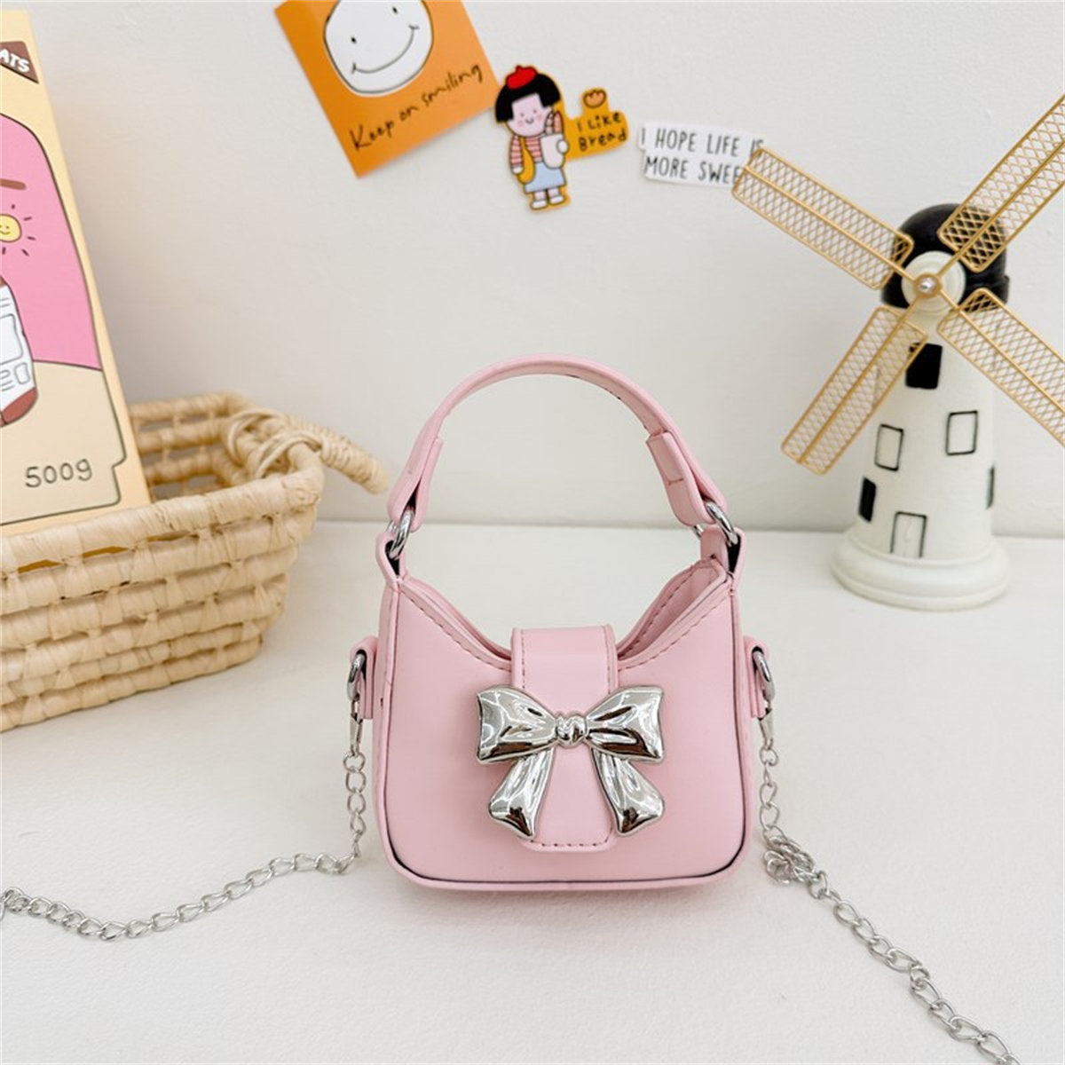 Children's Candy Color Bow Mini Handbag Parent-child Chain Crossbody Bag Lipstick Bag