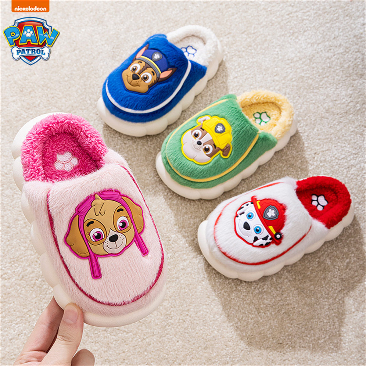 Children's Paw Patrol furry shoes for boys and girls, indoor warm and non-slip cartoon cotton slippers