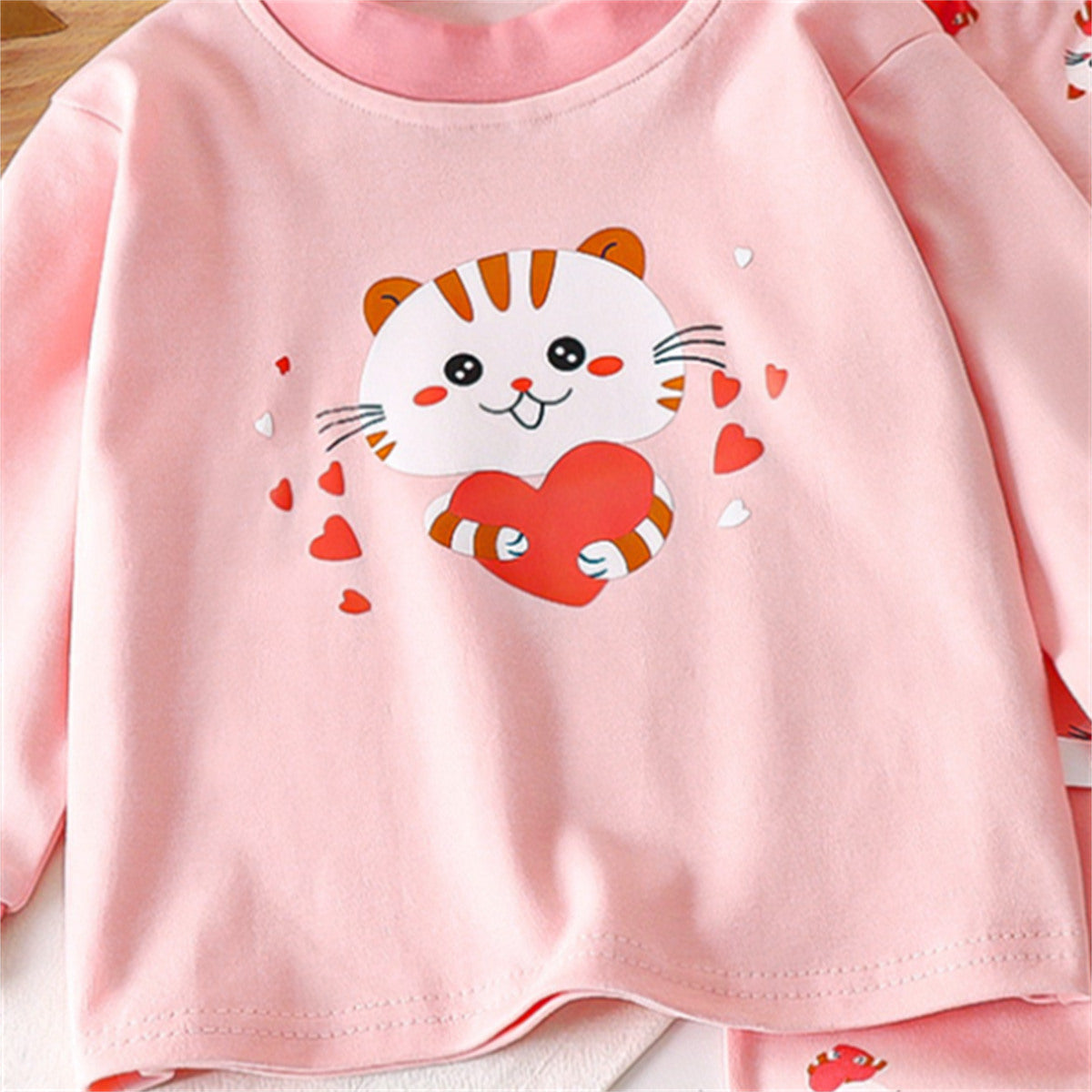 Pink little girl cute cat home clothes set